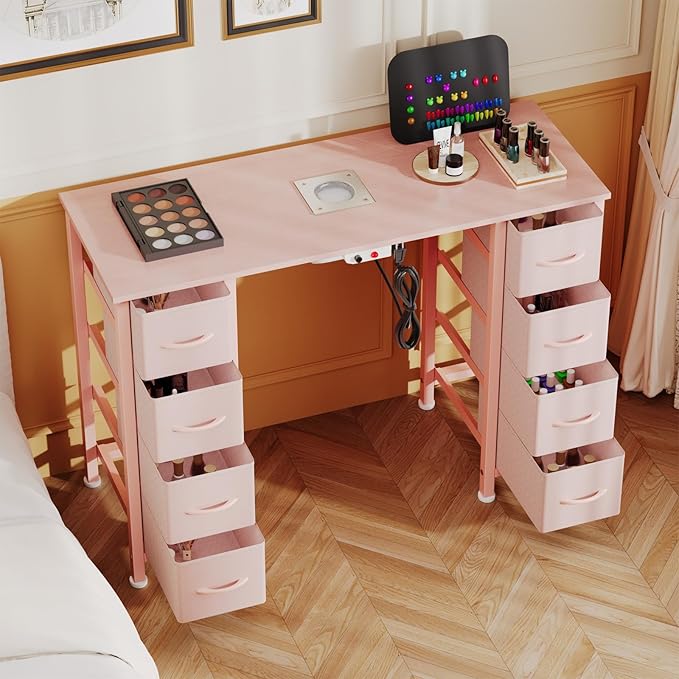 Nail Desk, Manicure Table, Nail Beauty Salon Workstation w/Electric Dust Collector, 8 Fabric Drawers