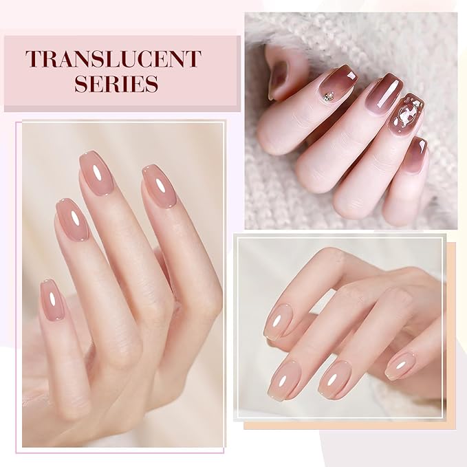 CANNI Jelly Gel Nail Polish Set – 6 Colors (Pink, Red, Nude Brown), 9ML Translucent Natural Shades, Soak Off UV LED Gel, High Gloss Nail Art for Salon & DIY