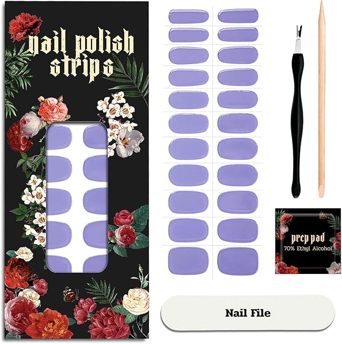 Nail Polish Strips - 22 Pcs Salon Quality Gel Nail Stickers - Long Lasting Wraps (Purple Evening in Paris)