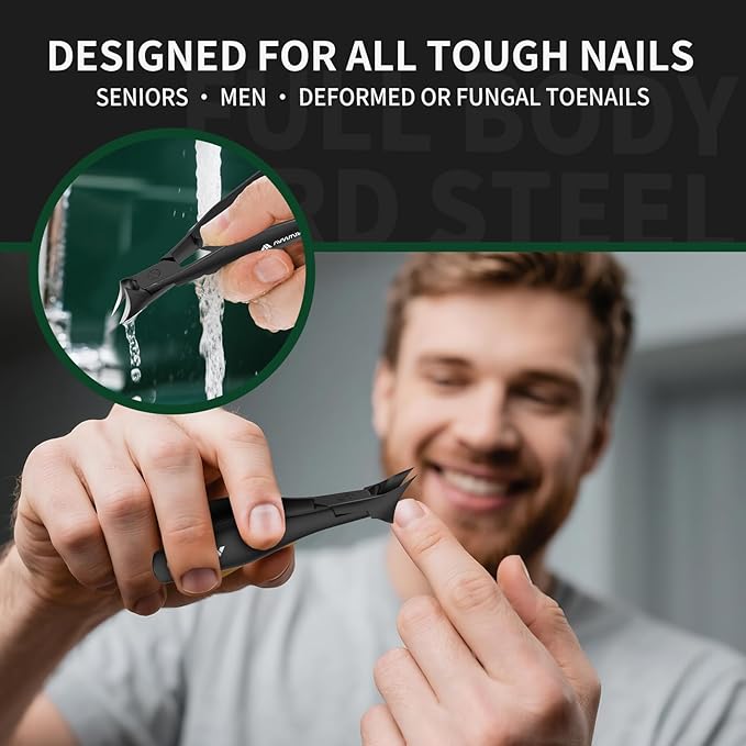 Ingrown Nail Clippers, Slant Curved Blade Nail Clippers for Men Thick Ingrown Toenails with 33mm Wide Jaw Opening, Heavy Duty Stainless Steel Toenail Clippers for Seniors Thick Toenails Black
