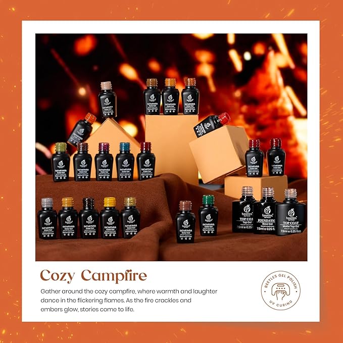 beetles Gel Polish Cozy Campfire Shade Collection - Fall Nail Fest Fall Gel Nail Polish Set, 20 Colors Autumn Orange Yellow Green Brown Red Shades UV LED Cured Soak Off DIY Manicure Gift for Girl