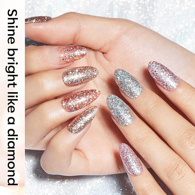 modelones Glitter Nail Polish 6 Colors Holographic Sparkle Glitter Mini Set Flash Diamond Black Silver Gold Quick Dry Manicure Diy Nail Art Salon Gift For Women Girl