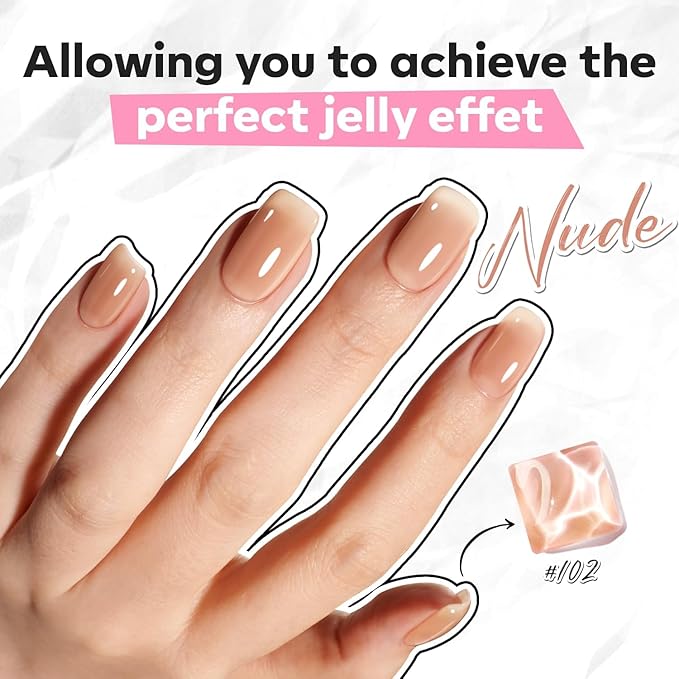 modelones Jelly Nail Polish, Summer 6 Colors Sheer Nude Pink Milky White Neutral Nude Nail polish Set Long Lasting Quick Dry Transparent Manicure DIY Nail Art Salon Home Gift for Women Girl