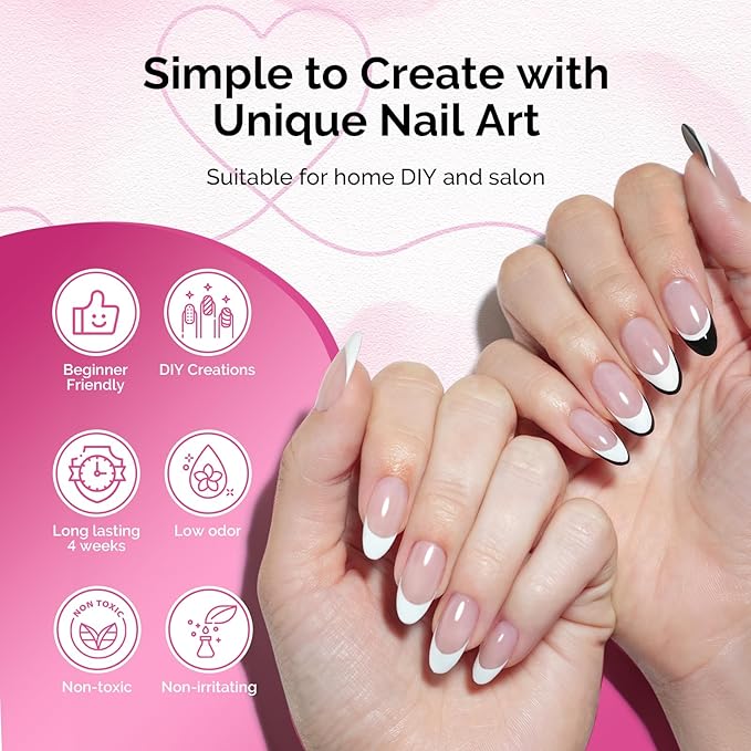 MelodySusie 2Pcs Gel Liner Nail Art Polish,for Line and Patterns of Painting,French Nail Tips,DIY Manicure Pedicure for Home DIY Salon Use 8ML White and Black