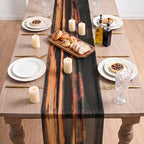 Artoid Mode Boho Caramel Stripes Fall Chiffon Table Runner 120 Inches 10FT - Image 3
