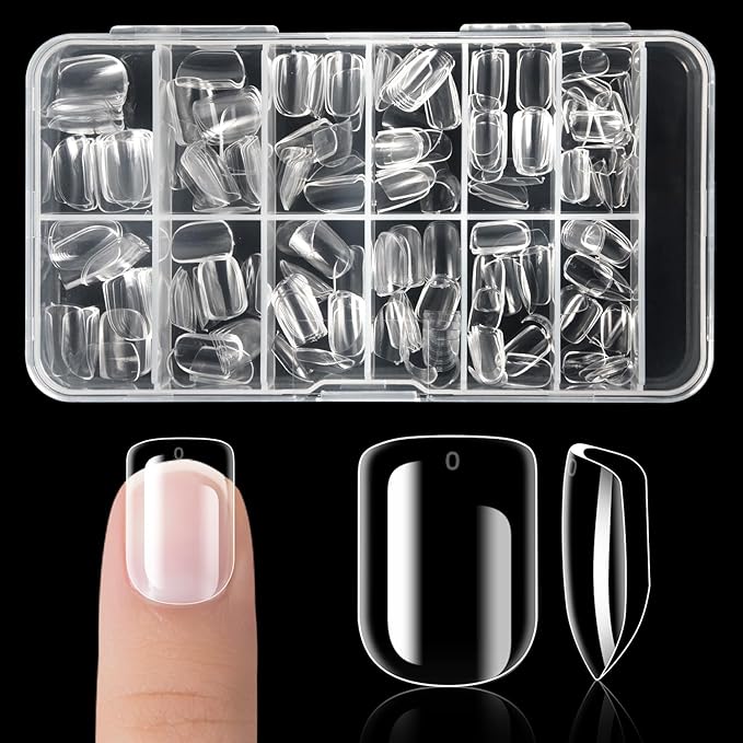 krofaue Kids Nail Tips - 240pcs Children Square Clear Press On Nails for Little Girls 9-12, 10 Sizes Soft Gel Tips Extensions for DIY Decoration