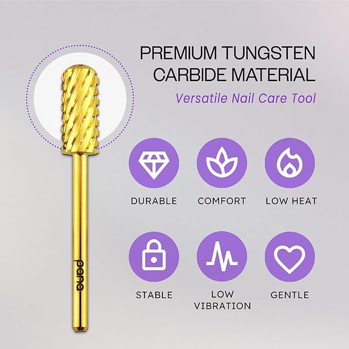 PANA 3/32" Small Smooth Round Top Safety Carbide Nail Drill Bit for Gel Polish & Acrylic Removal Nail Salon Manicure Pedicure Electric File Tools (Small Barrel - Gold, 3X Coarse)