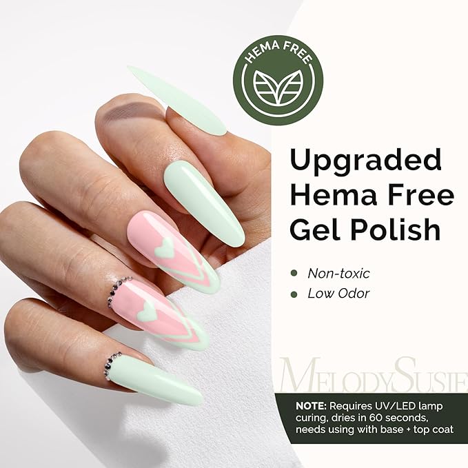 MelodySusie Hema Free Gel Nail Polish, 0.5 Fl Oz Thick Creamy Light Mint Green Gel Polish, Non-Toxic, Long Lasting, Soak Off UV Nail Polish, Manicure Nail Design Salon DIY Nail Art at Home K0836