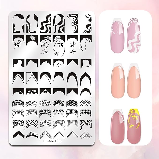 Biutee Nail Stamping Kit 2Pcs Nail Art Stamping Plates 4Pcs Stamping Gel Polish French Tip Nail Stamp Kit 110 Patterns with Silicone Stamper Scraper Large Lace Stamp Template Christmas Gift for Women
