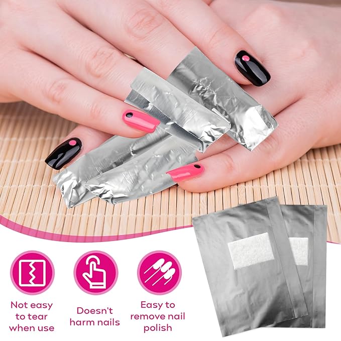 400 pcs Nail Polish Remover Foil Nail Wraps, Nail Foils Soak Off, Gel Finger Polish Remover Foil Wraps with Pre-attached Lint Free Larger Cotton Pad for Nails Removal