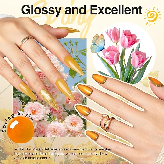 MEFA 6 Colors Fall Gel Nail Polish Set, Shades Orange Red Brown Glitter Yellow Soak Off Gel Polish Spring Summer Tones Nail Art Design Salon Home Manicure Kit Gifts