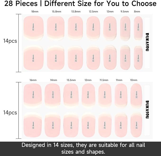 Semi Cured Gel Nail Strips, 28 pcs UV Gel Nail Stickers Full Nails Wraps for Women Home DIY Nails Art, UV Light Required(Pink French)