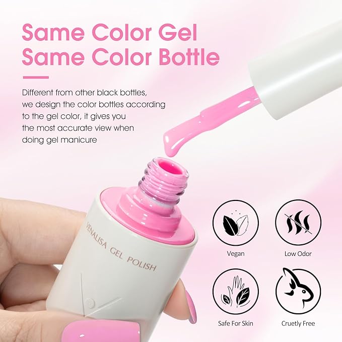 VENALISA Gel Nail Polish Set, 5 Colors 10ML Gel Polish Kit Pure White Yellow Pink Purple Color Soak Off Salon Manicure DIY at Home Nail Art For Girls Women