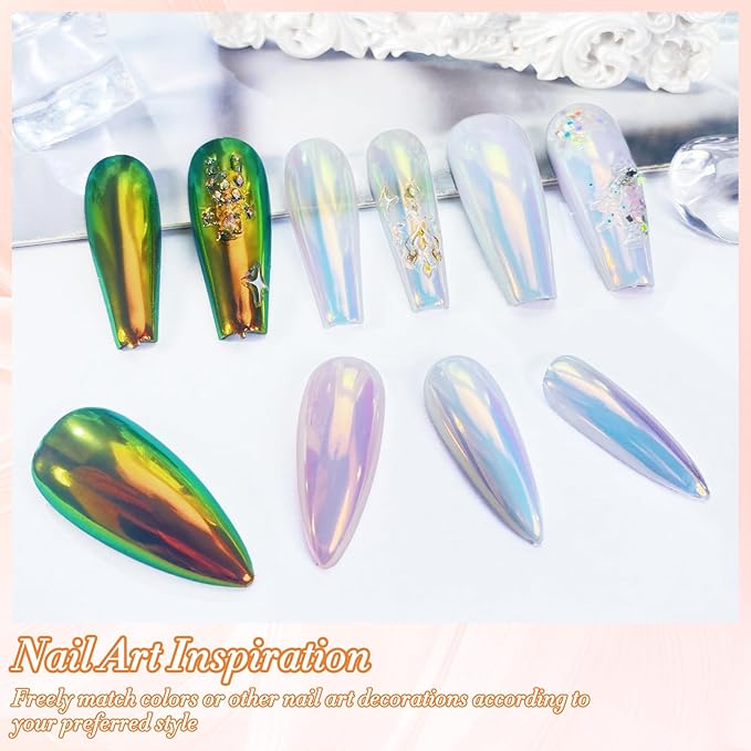 Unicorn Chrome Nail Powder, Aurora Unichrome Mermaid Aurora Nail Powder Pigment Pearlescent Nail Art Glitter Decoration for Home DIY Nail Salon Manicure - Butterfly Elves