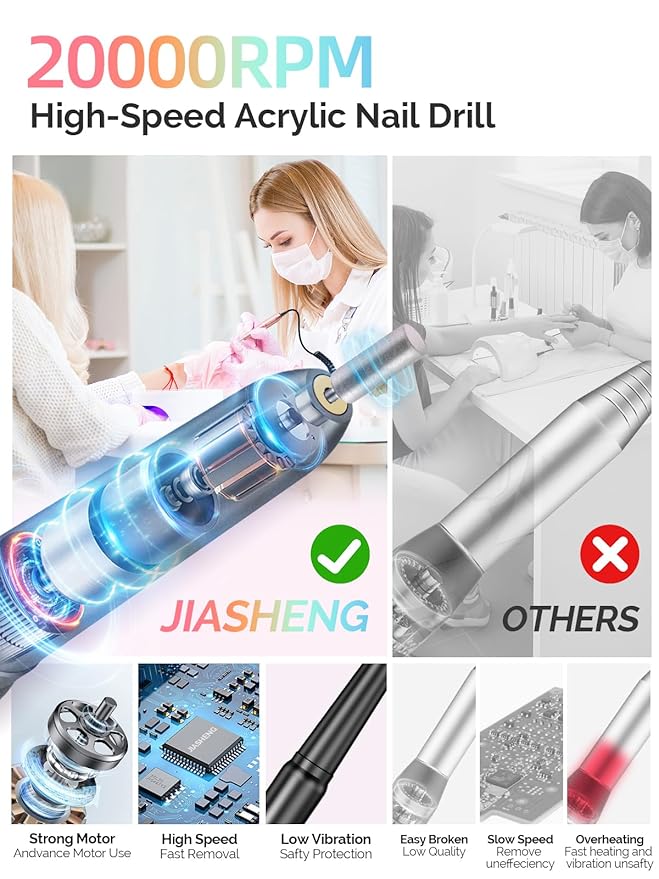 Professional Nail Drill with Storage Manicure Accessories Function, Electric Nail File for Acrylic Polish Gel Remover Fingernail Grinder Tools for Home Salon Use, Black