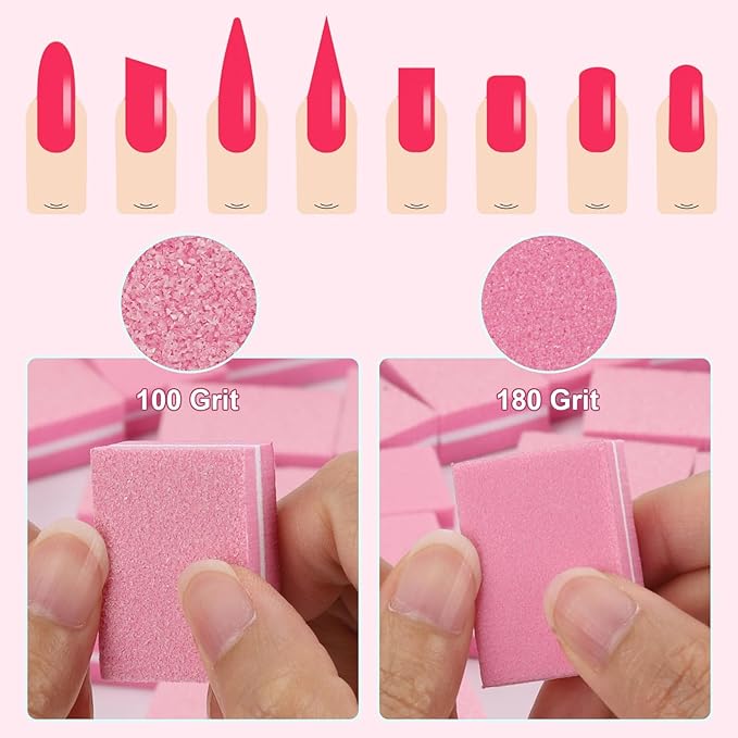 100Pcs Mini Nail Buffer for Natural Nails -100/180 Grit Buffer Block Dual Sided Nail File Block for Smooth Polishing(Pink)
