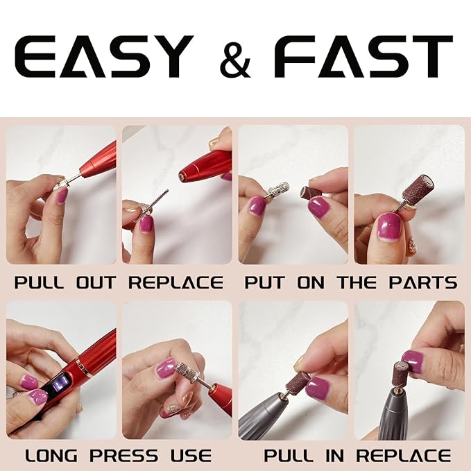 Cordless Electric Nail Drill 35000RPM Rechargeable Portable Nail File Kit for Acrylic & Gel Nails, Professional Manicure Pedicure Buffer Tool for Home & Salon (Red)