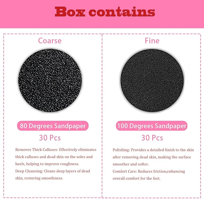 60pcs Replaceable Sandpaper Refill Discs for Electric Foot File Callus Remover Hard Dry Dead Skin Removal (pink10)