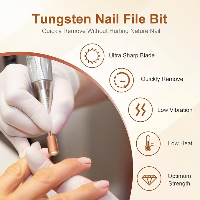 3/32" Large Barrel Smooth Round Top Tungsten Carbide Nail Drill Bit Safety Bit for Gel & Acrylic Removal, 2-Way Rotating Efile Tip, Salon Electric File Accessory (XF Grit, Rose Gold)