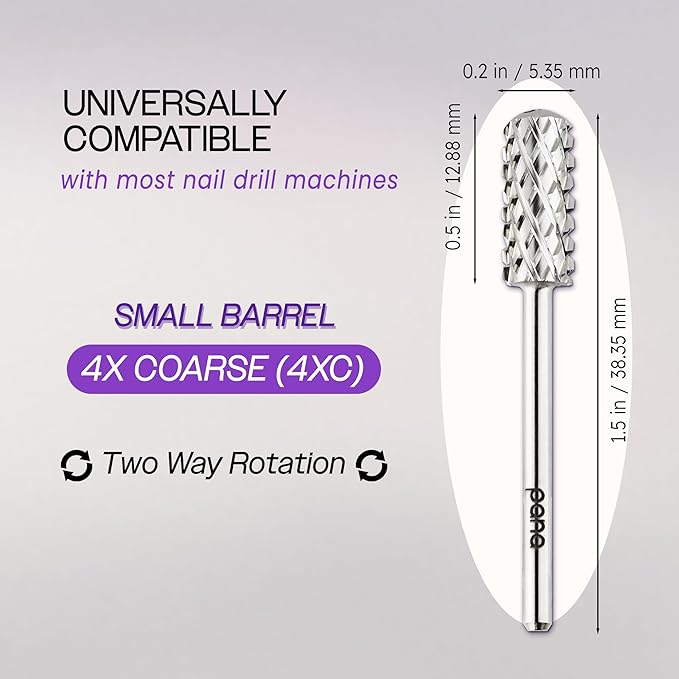 PANA 3/32" Small Smooth Round Top Safety Carbide Nail Drill Bit for Gel Polish & Acrylic Removal Nail Salon Manicure Pedicure Electric File Tools (Small Barrel - Silver, 4X Coarse)