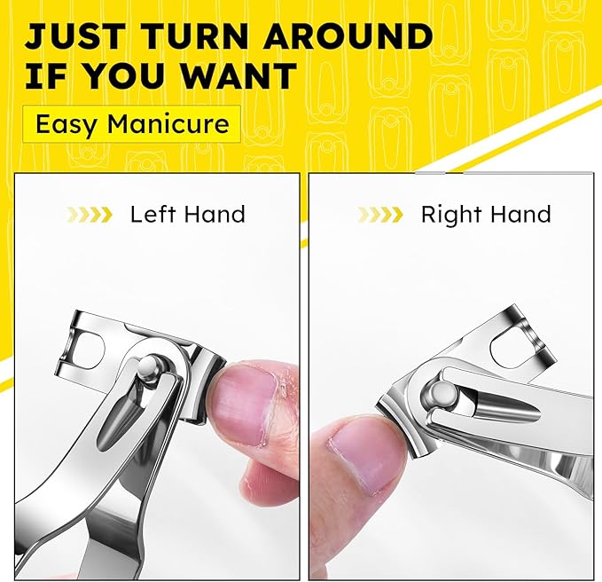 Nail Clippers for Seniors, 360 Degree Rotary Fingernail and Toenail Clippers with Long Handle Ultra Sharp Sturdy Stainless Steel Heavy Duty Large Toe Nail Clippers for Thick Nails Built-in Nail File