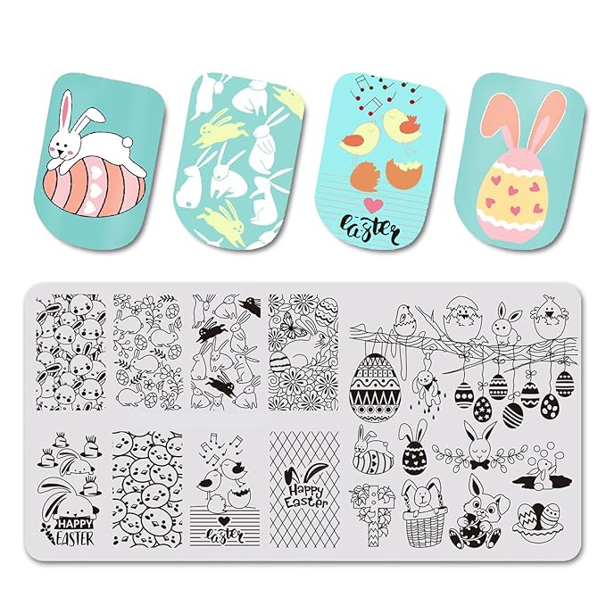 Easter Nail Stamping Plates Cute Bunny Nail Stamping Plate Chick Easter Eggs Designs Nail Art Stamping Template Easter Rabbit Manicure Decorations Supplies 1Pcs