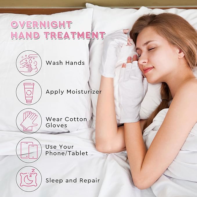 4 Pairs White Cotton Gloves - Fingerless Design 100% Pure Cotton Moisturizing Gloves - One Size Fits Most, Eczema Gloves for Dry Hands