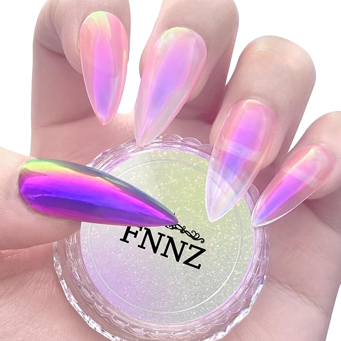 Unicorn Chrome Nail Powder, Aurora Unichrome Mermaid Aurora Pigment Pearlescent Nail Art Glitter Dust Decoration for Home DIY Salon Manicure - Cyber Mirage