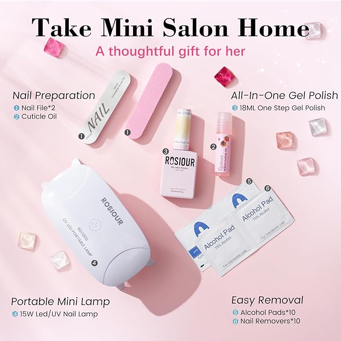 HEMA and TPO Free Gel Nail Polish Kit with U V Light, Pale Nude One Step Gel Nail Polish 3-in-1, No Need Base and Top Coat Nail Kit with Everything, Nail Starter Manicure Tools Gifts for Women