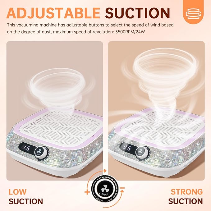 Cordless Nail Dust Collector,Rechargeable Dust Collector Nail Tech with Reusable Filter,Compact Vacuum Fan Dust Collector Manicure Pedicure Tool for Acrylic Nail Polishing,Salon&Home