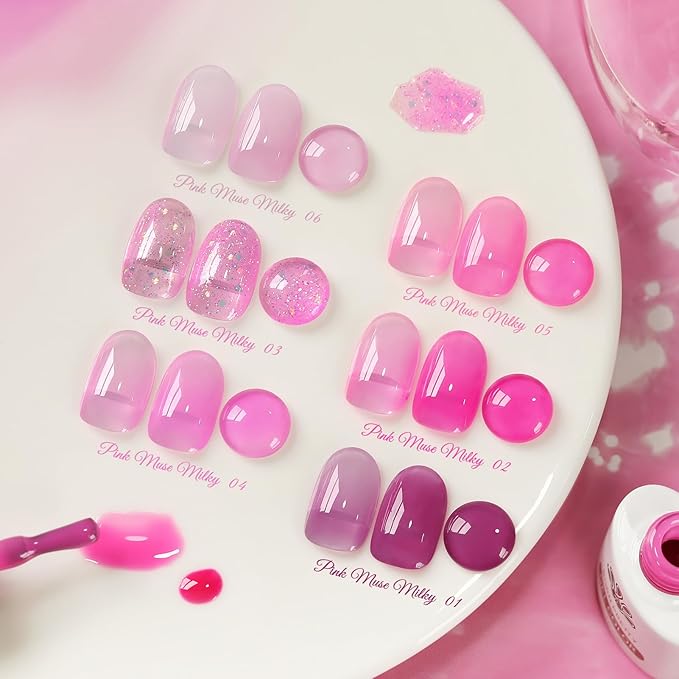 Born Pretty Jelly Pink Gel Nail Polish Halloween Milky Hot Pink Ghost Translucent Gel Polish Soak Off U v LED Light Cure Nail Art Kit for Salon Manicure and DIY at Home