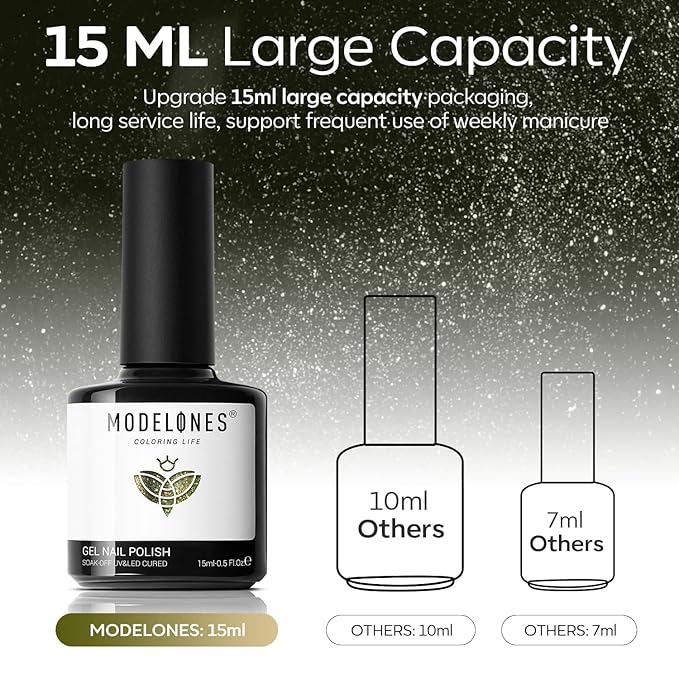 modelones Cat Eye Gel Nail Polish Glitter Green Polish with Magnet Sparkle Galaxy Series Nail Polish Soak Off Led Reflective Nail Art Gel Top Coat Manicure Salon DIY 15 ML