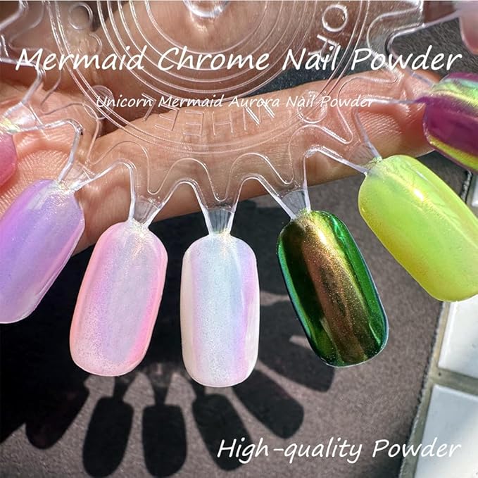 1 Box Mermaid Chrome Nail Powder Iridescent Aurora Chrome Pigment Powder for Nail Art, White Unicorn Pearl Nail Powder Mirror Effect Nail Art Decoration