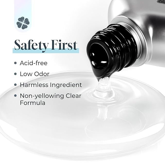 Gel Base and Top Coat Set: 15ml Rubber Base Coat, No Wipe Glassy Top Coat Gel Nail Polish, Acid-free Soak Off Combination for Nail Strengthener, Long Lasting Manicure DIY at Home Lamp Cure