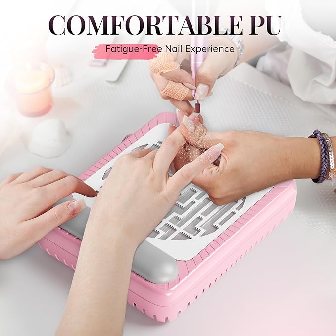 krofaue Wireless Nail Dust Collector with Arm Rest - Quiet Rechargeable Nail Vacuum Dust Collector for Salon & Home 40 Speeds Adjustable with Digital Display, Replaceable Filter & Brush