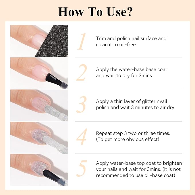 Glitter Nail Polish, 12ML Shimmer Holographic Reflective Nail Polish Air Fast Drying Sparkly Iridescent nail polish Varnish Nail Lacquer Transparent Natural Nail Art for Beginner-1PC