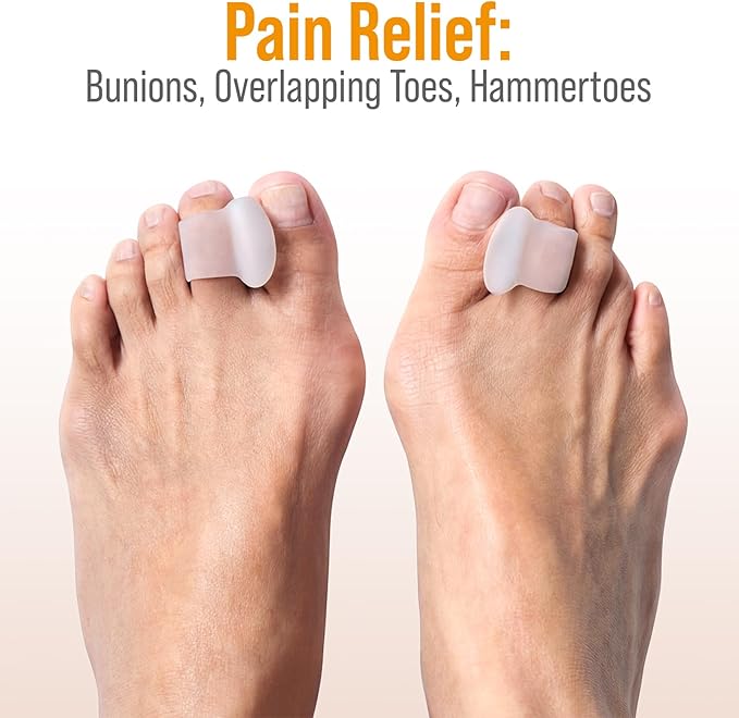 5 STARS UNITED Big Toe Spacers for Men & Women – 6 Gel Separators for Overlapping & Curled Toes, Bunions, Alignment - Diabetic Foot Care, Silicone Spreader, Corrector & Straightener, Clear