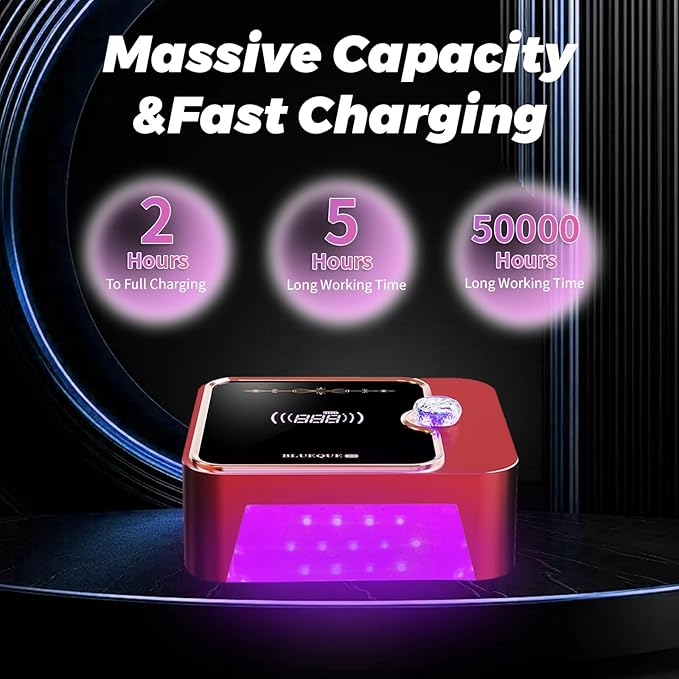 Cordless Rechargeable Nail Lamp 288W, Rechargeable UV Nail Dryer Gel Polish Curing Light with 4 Timers, Knob & Full LCD Display Screen, Magnetic Metal Mirror Base