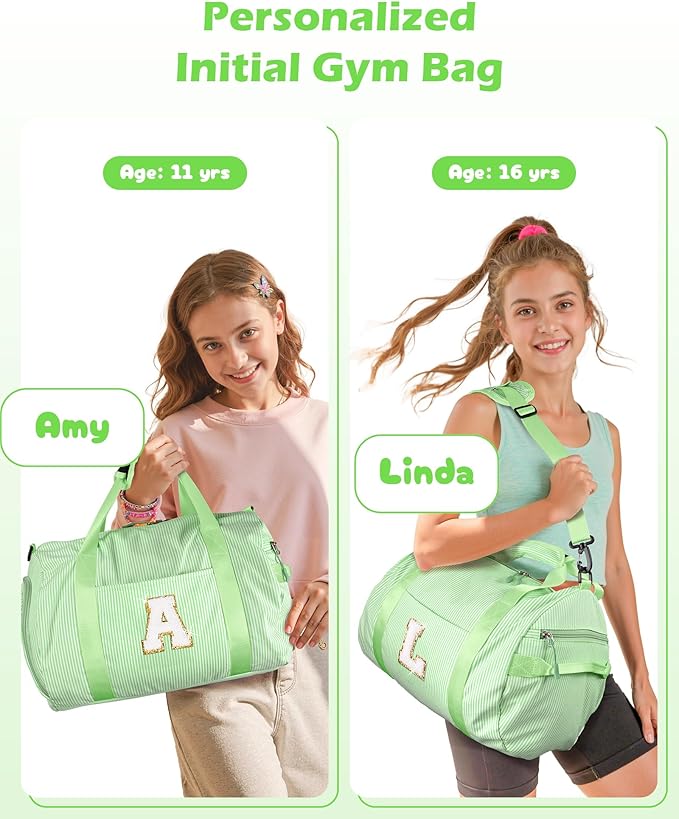 6 Year Old Girl Birthday Gift, Girls Travel Duffle Bag, Kids Initial Overnight Bags with Shoe Compartment, Personalized Weekend Bag with Makeup Pouch, Dance Recital Gifts (Letter M)
