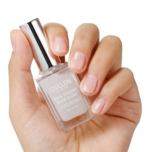 GELLEN Clear Nail Polish Base Coat Sheer Tinted Milky White, Natural Color Regular Nail Polish, Calcium Formula Strengthens Nails, Enhances Nails Natural Look, Quick Air Dry, Hema Free, Non-toxic
