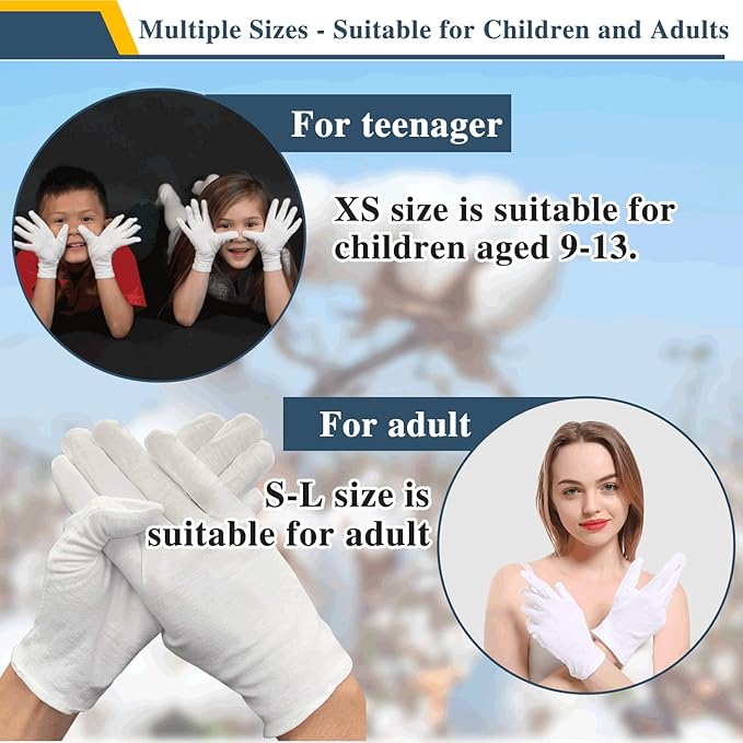 24Pcs White Cotton Gloves for Dry Hands Kids Eczema Gloves Overnight Moisturizing Gloves for Women Cosmetic