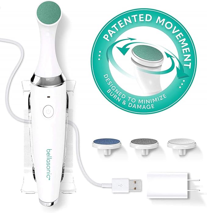 BELLASONIC 4-in-1 Rechargeable Electric Nail File Set with Unique Oscillating Head – Shape, Smooth, Buff & Shine Nails – Remove Cuticles & Calluses – Salon Quality Manicure Pedicure Results