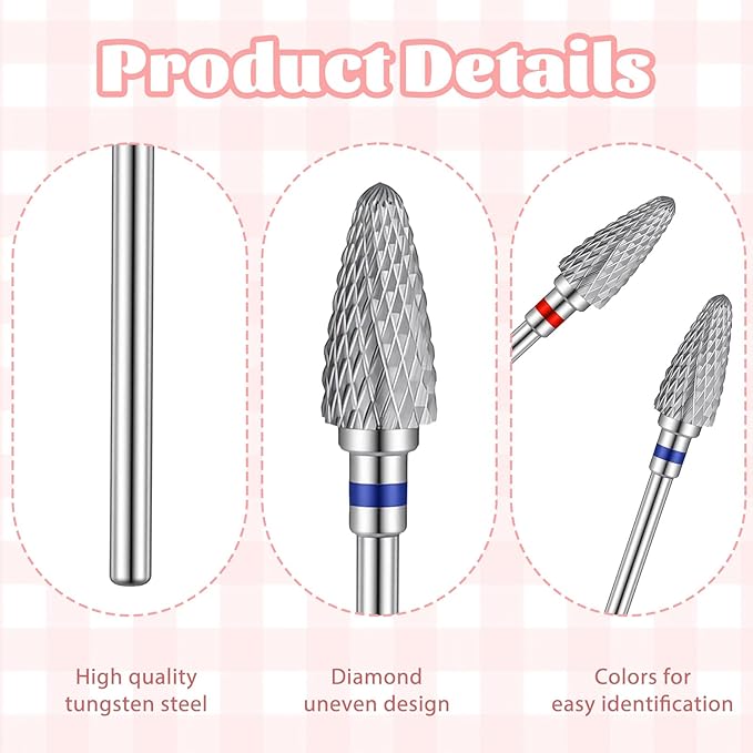 2 Pcs Nail Drill Bits 3/32" 5 in 1 Safety Drill Bits with Case Carbide Nail Drills Bit Fast Remove Cuticle for Manicurist Nails Gel Polishing for Manicurist Nails Salon