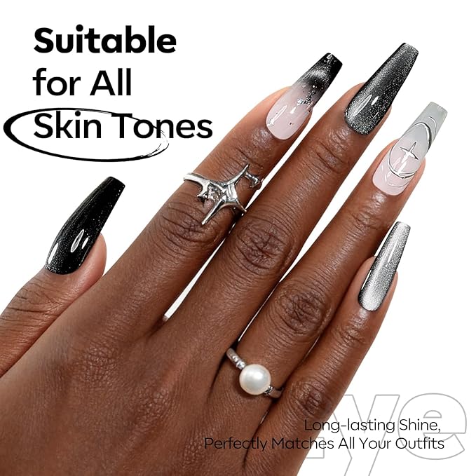 modelones Cat Eye Gel Nail Polish, 15 ML Holographic Glitter Shimmer Translucent Sheer Color Black Polish Magnetic Nail Polish with Magnet Soak Off Led Top Coat Nail Art Gel DIY Salon Gift