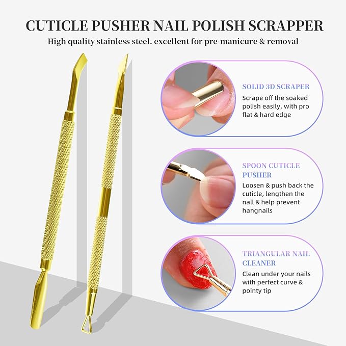 Gel Polish Remover Kit for Gel & Shellac Nails – 2-5-Minutes Fast Removal, No Soak Needed with Cuticle Pusher | Acetone-free Gel Remover for Nails, Travel-Friendly & Pro-Grade, At-home Salon Use