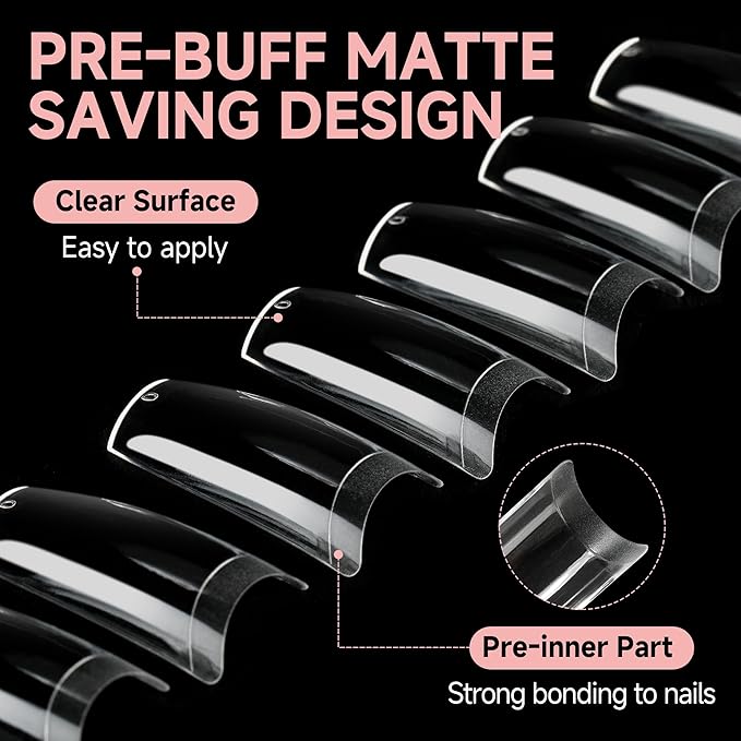 UNA GELLA Clear Gel Nail Tips Square No C Curve 504pcs French Style Square Acrylic Nail Tips Pre-inner Half Cover Faster Gel Nail Extension Home DIY French Press On Nails 12 Sizes