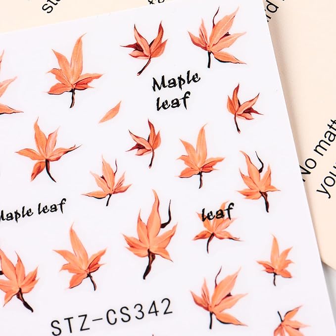 6 Sheets Fall Nail Art Stickers Decals, Thanksgiving Nail Art Accessories 3D Self Adhesive Fall Leaves Nail Decals Autumn Pumpkin Maple Leaf Nail Design DIY Manicure Decoration for Women Nail Supplies
