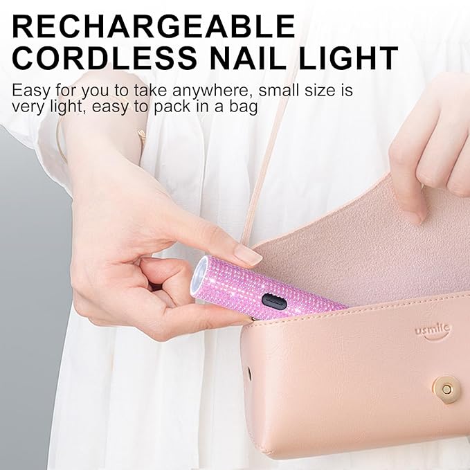 Handheld UV Light for Gel Nails, Pink Diamond Gel Light for Nails Cordless Nail Lamp Rechargeable with Led Display Lamp for Rhinestone Glue Decoration DIY at Home