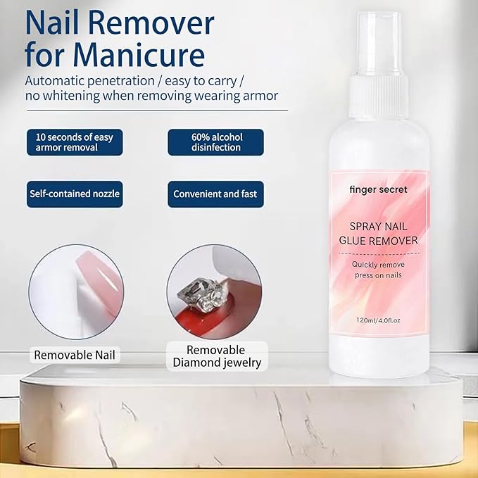Spray Nail Glue Remover 120ml 4fl.oz, Professional for Wear Press On Nails, Easily & Quickly Remove Fake Tips, Debonder