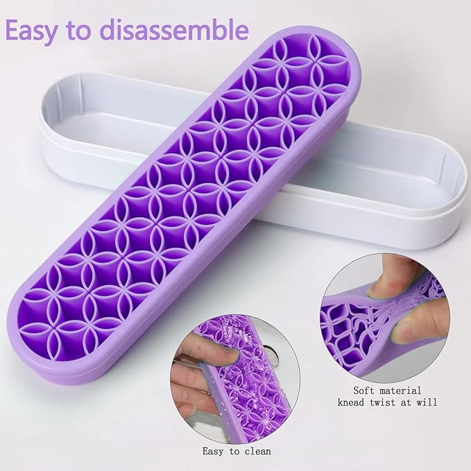 Unaone Silicone Makeup Brush Holder, Multipurpose Beauty Tool Organizer Make up Brush Storage Stand for Painting Pen Brushes Nail Clippers Drill Pens Ruler Sewing Craft Tools (Purple)